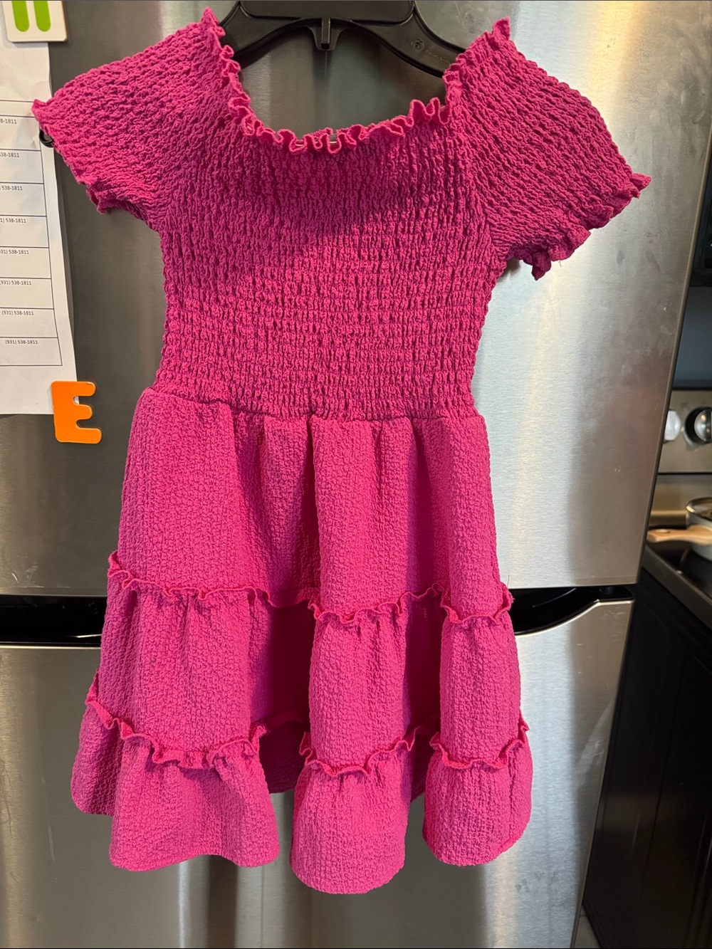 art class Hot Pink Smocked Tiered Ruffle Dress